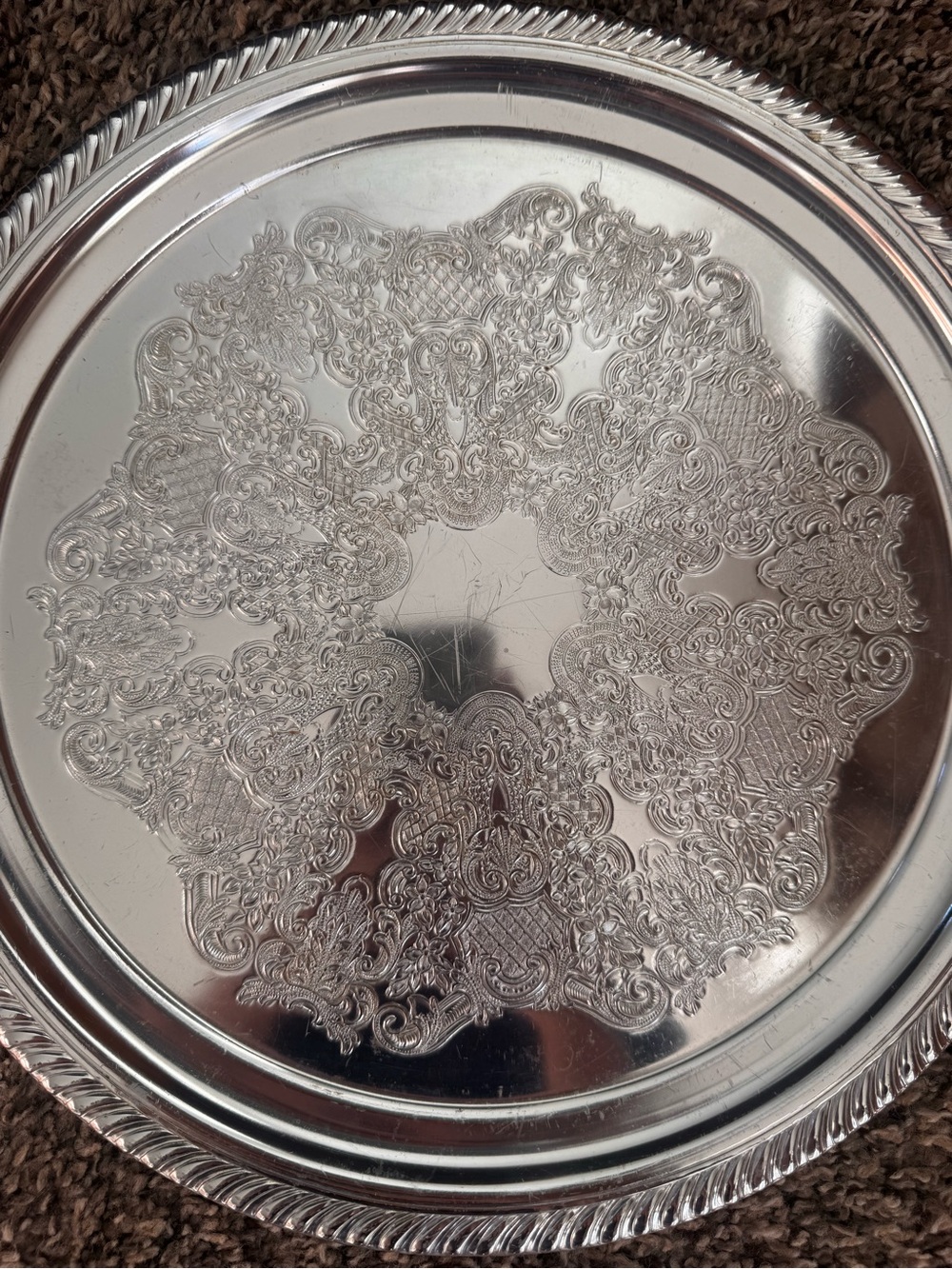 Ornate Decorative Serving Tray in Silver plated